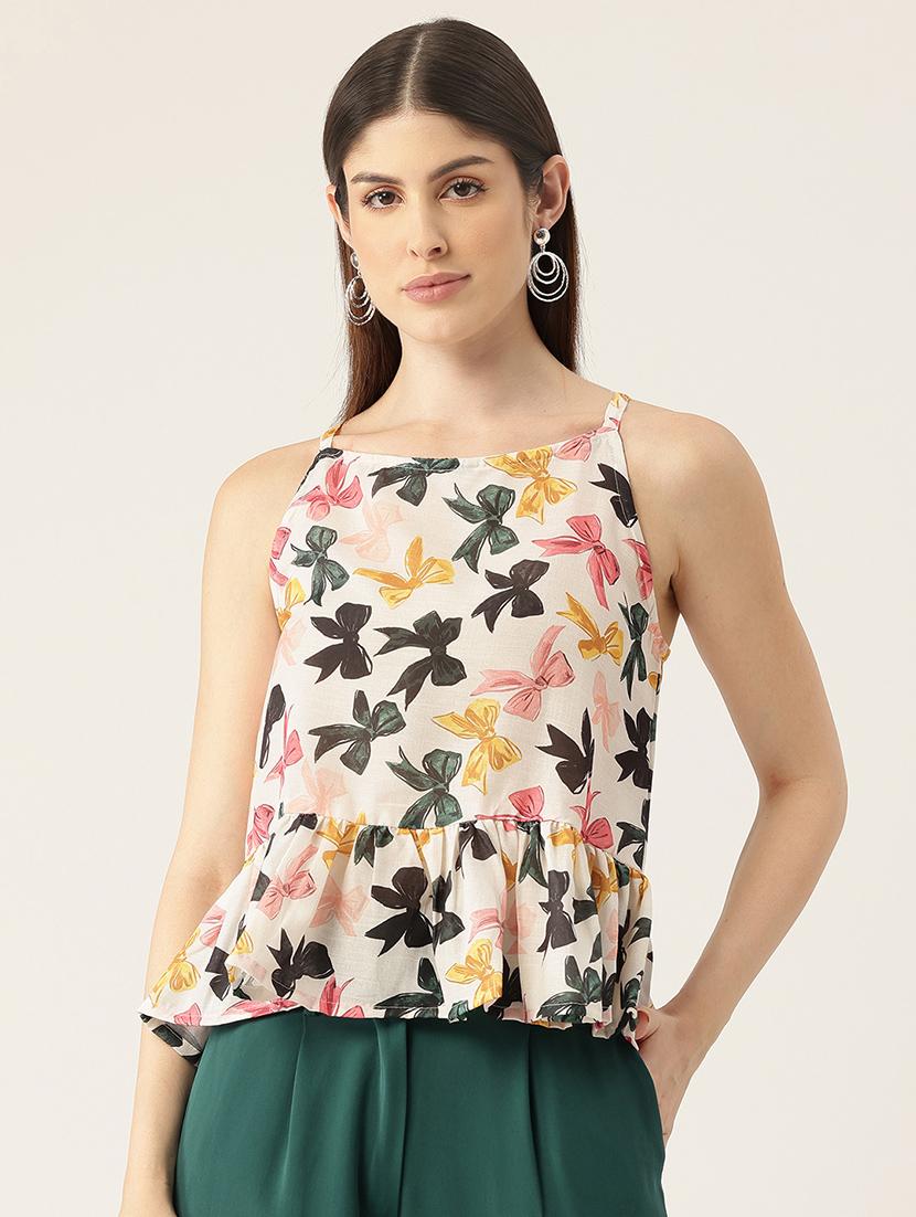 women printed sleeveless peplum top