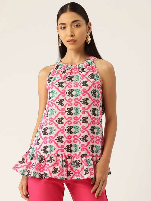 women printed halter neck tiered top - 21579975 -  Standard Image - 0