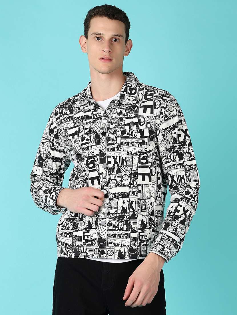 men white printed long sleeve jacket