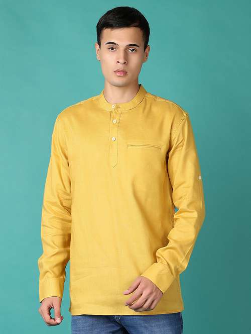men solid long sleeve short kurta - 21580089 -  Standard Image - 0