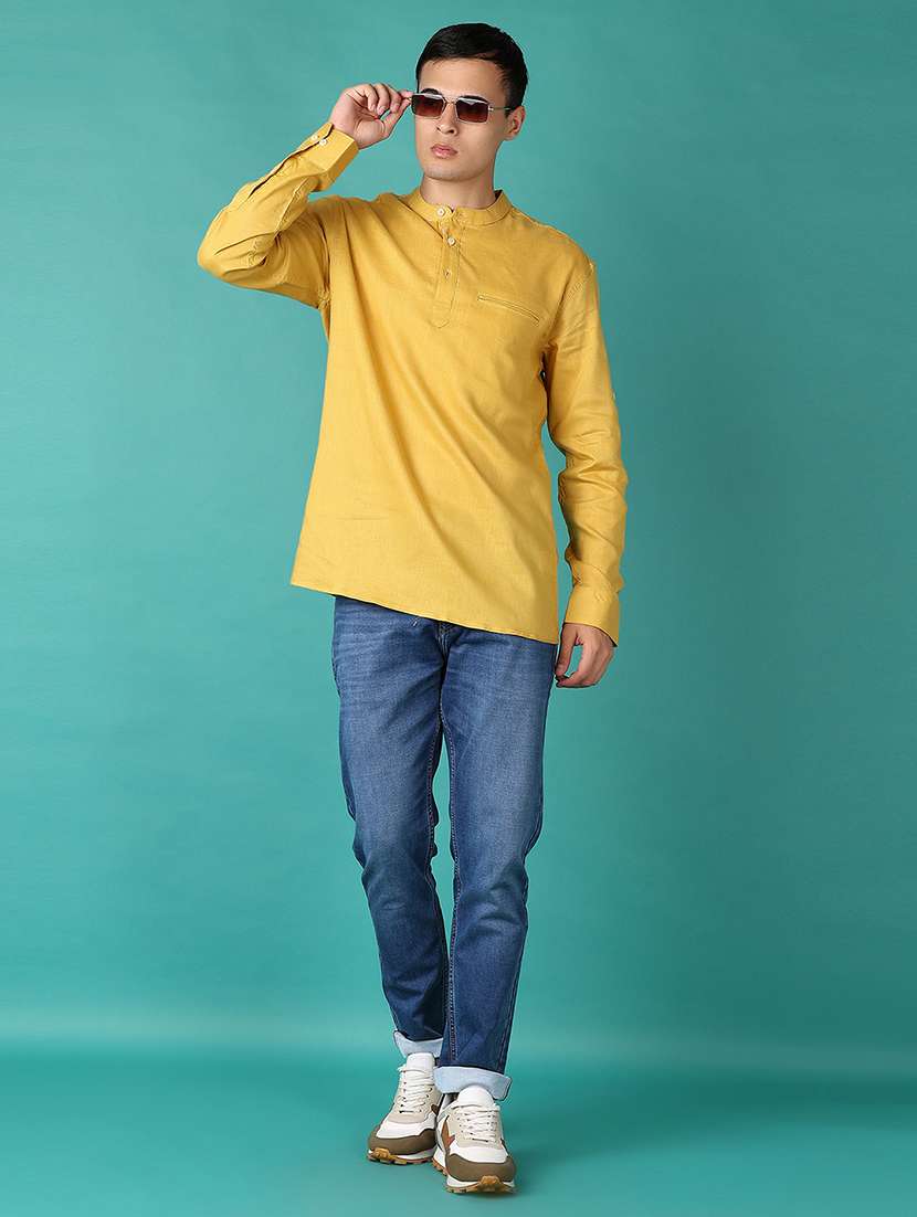 men solid long sleeve short kurta - 21580089 - Standard Image - 5