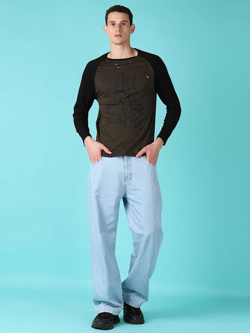 men olive color block long sleeve t t-shirt - 21580096 -  Standard Image - 3