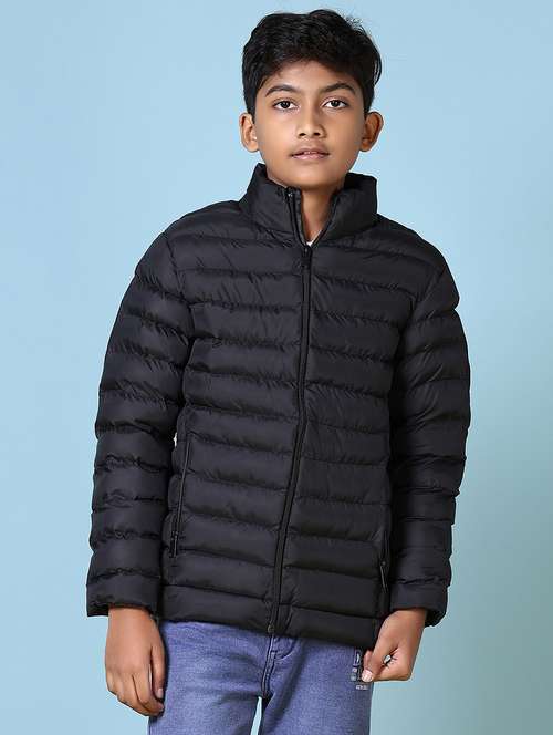 boys black solid long sleeve quilted jacket - 21580107 -  Standard Image - 0