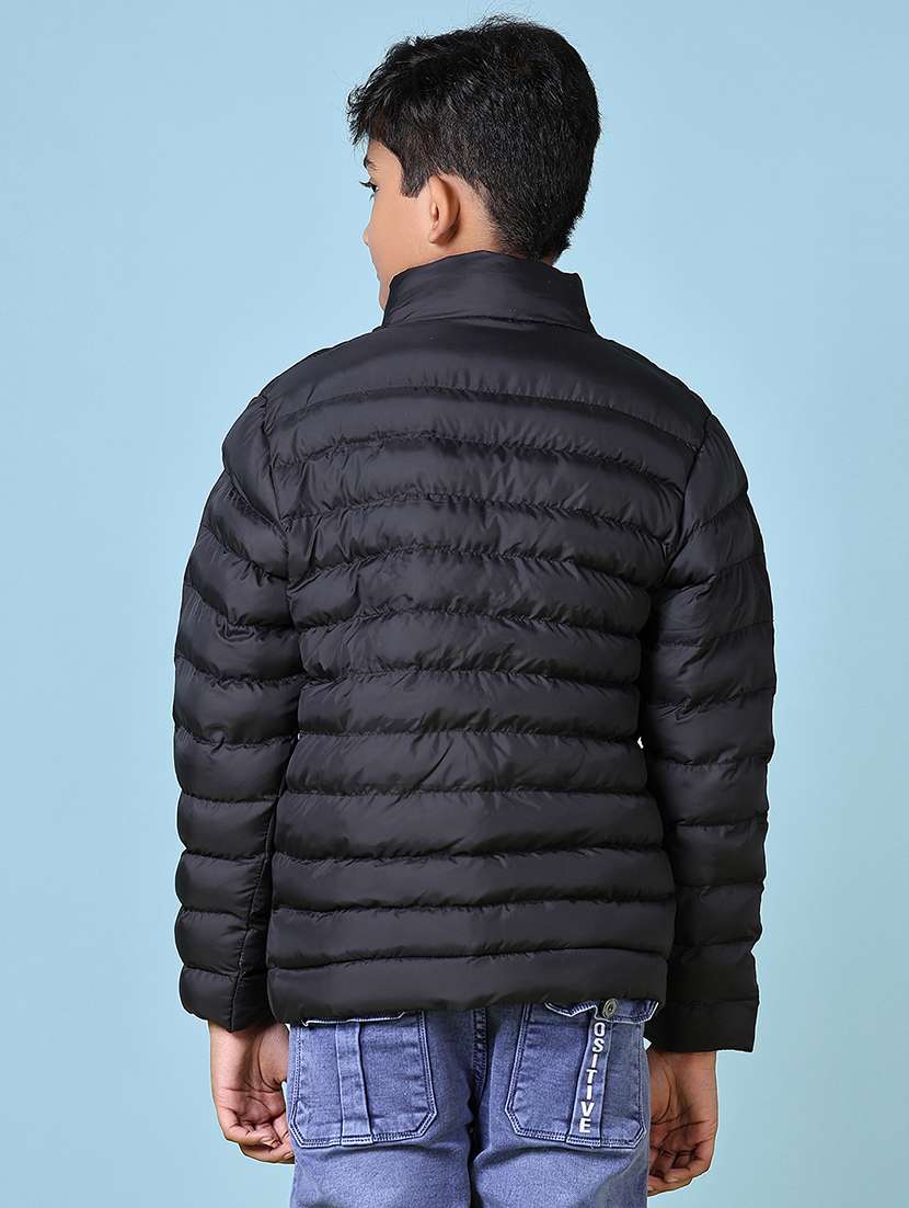boys black solid long sleeve quilted jacket - 21580107 -  Standard Image - 3