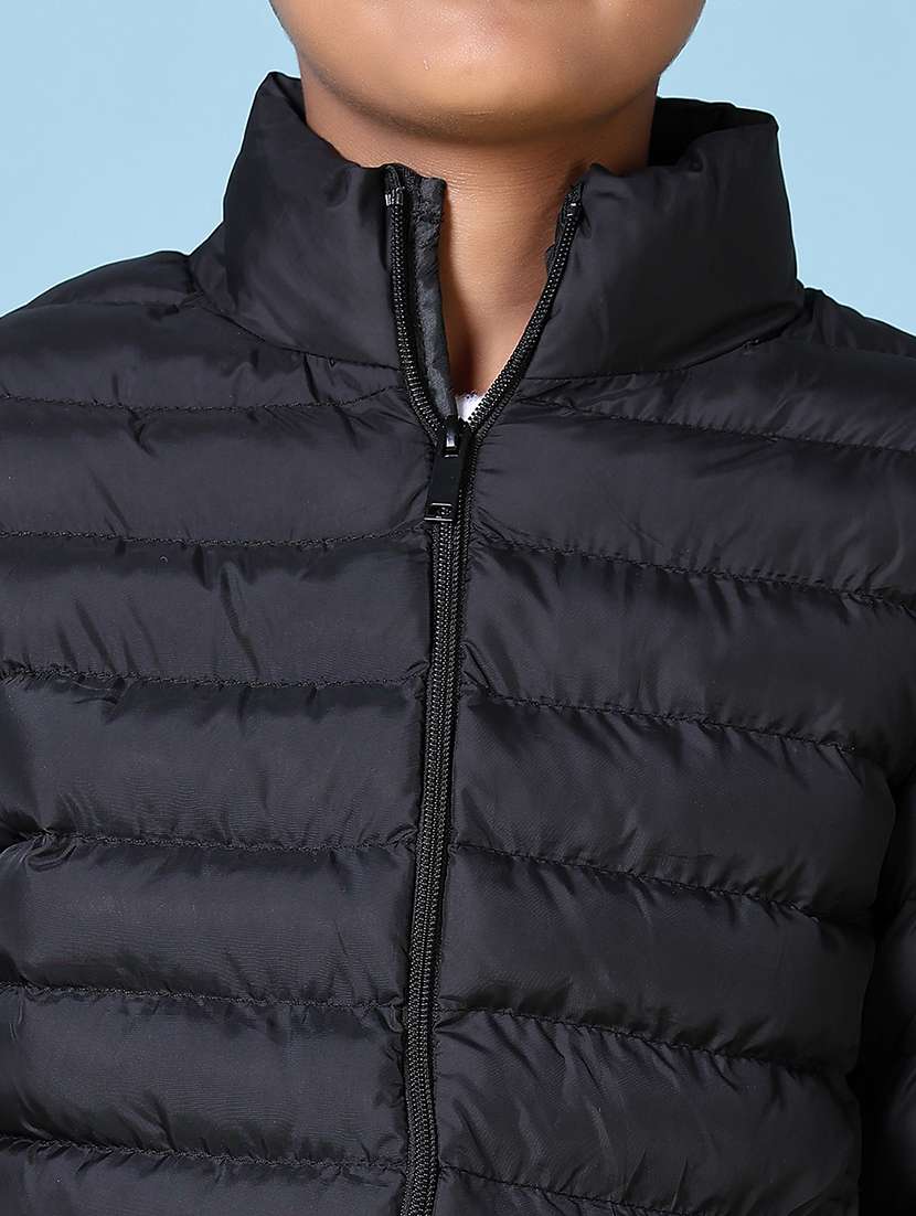 boys black solid long sleeve quilted jacket - 21580107 -  Standard Image - 5
