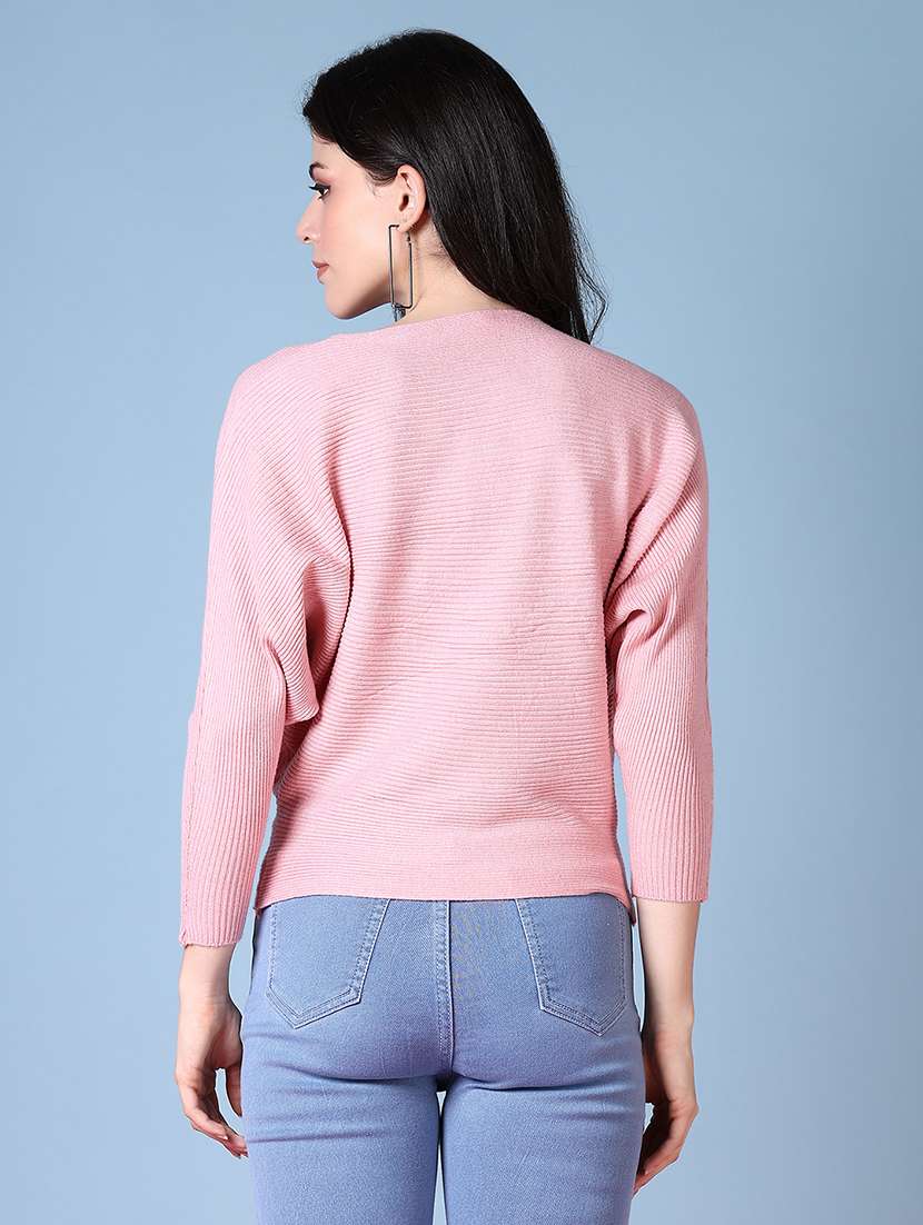 women pink solid long sleeve pullover - 21580298 -  Standard Image - 3