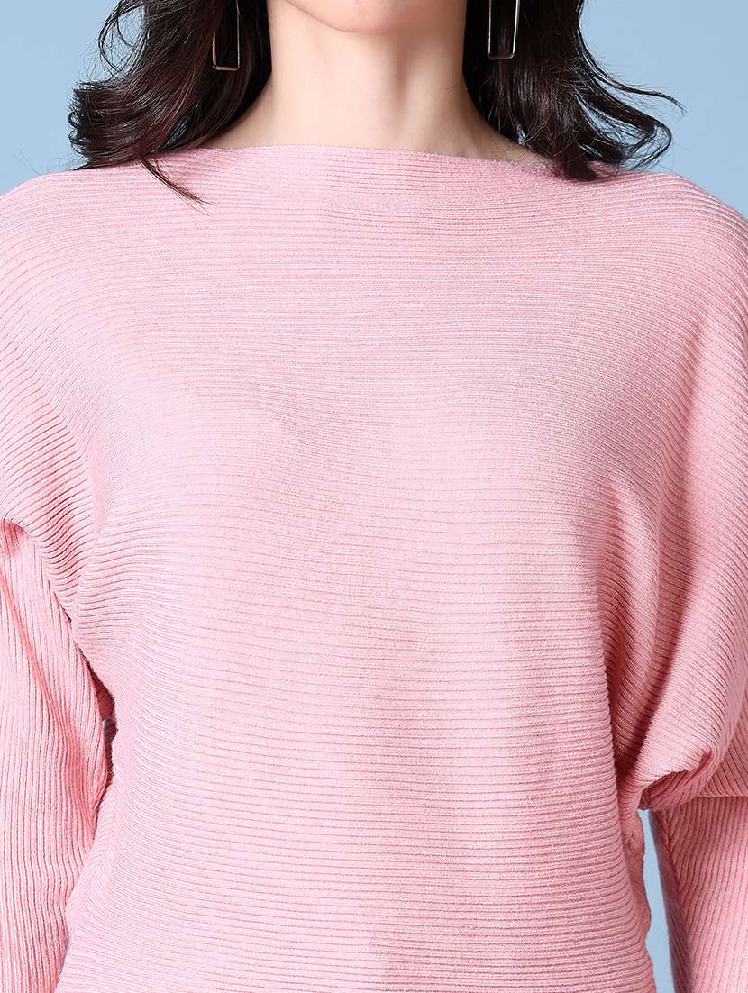 women pink solid long sleeve pullover - 21580298 -  Standard Image - 5