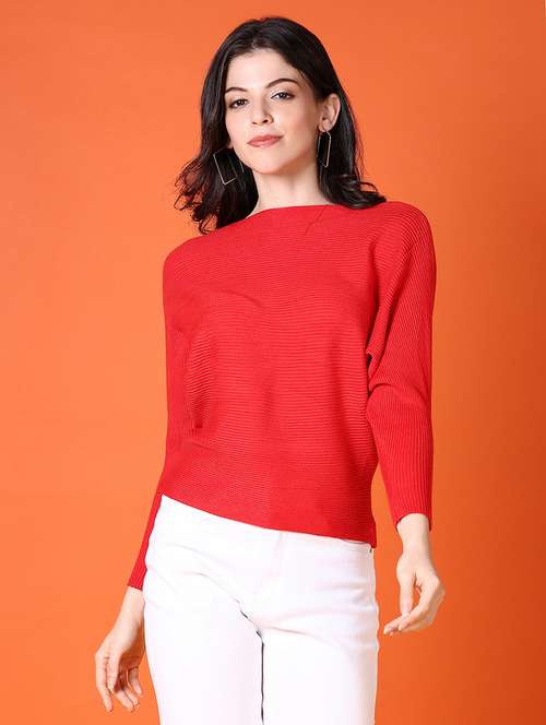women red solid long sleeve pullover - 21580299 -  Standard Image - 0