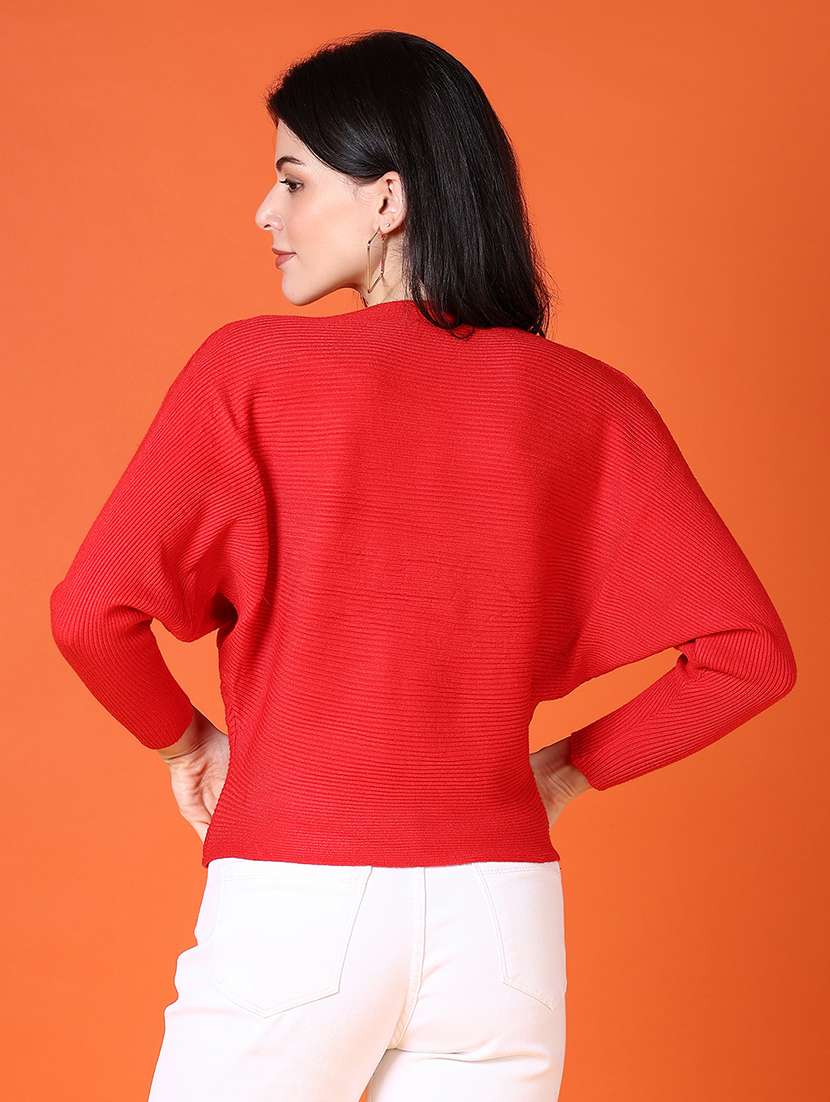 women red solid long sleeve pullover - 21580299 -  Standard Image - 3