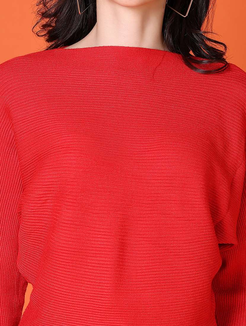 women red solid long sleeve pullover - 21580299 -  Standard Image - 5