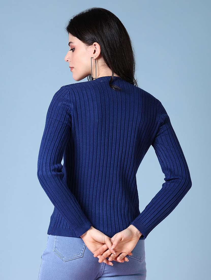 women navy blue solid long sleeve pullover - 21580305 -  Standard Image - 3