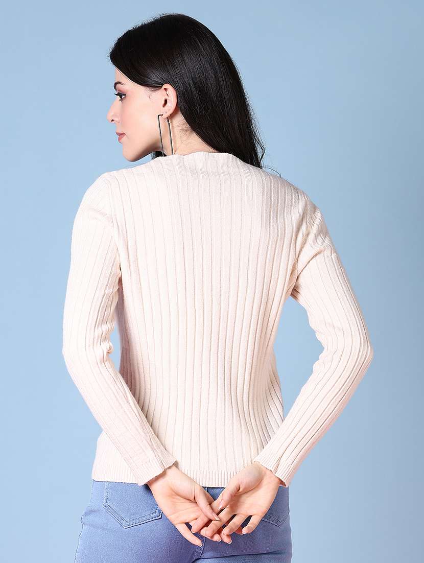 women off-white solid long sleeve pullover - 21580306 -  Standard Image - 3