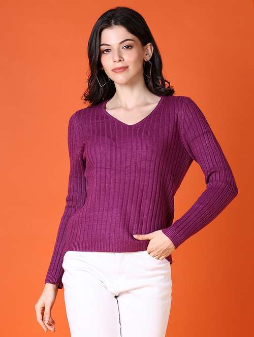 women purple solid long sleeve pullover - 21580307 -  Standard Image - 0