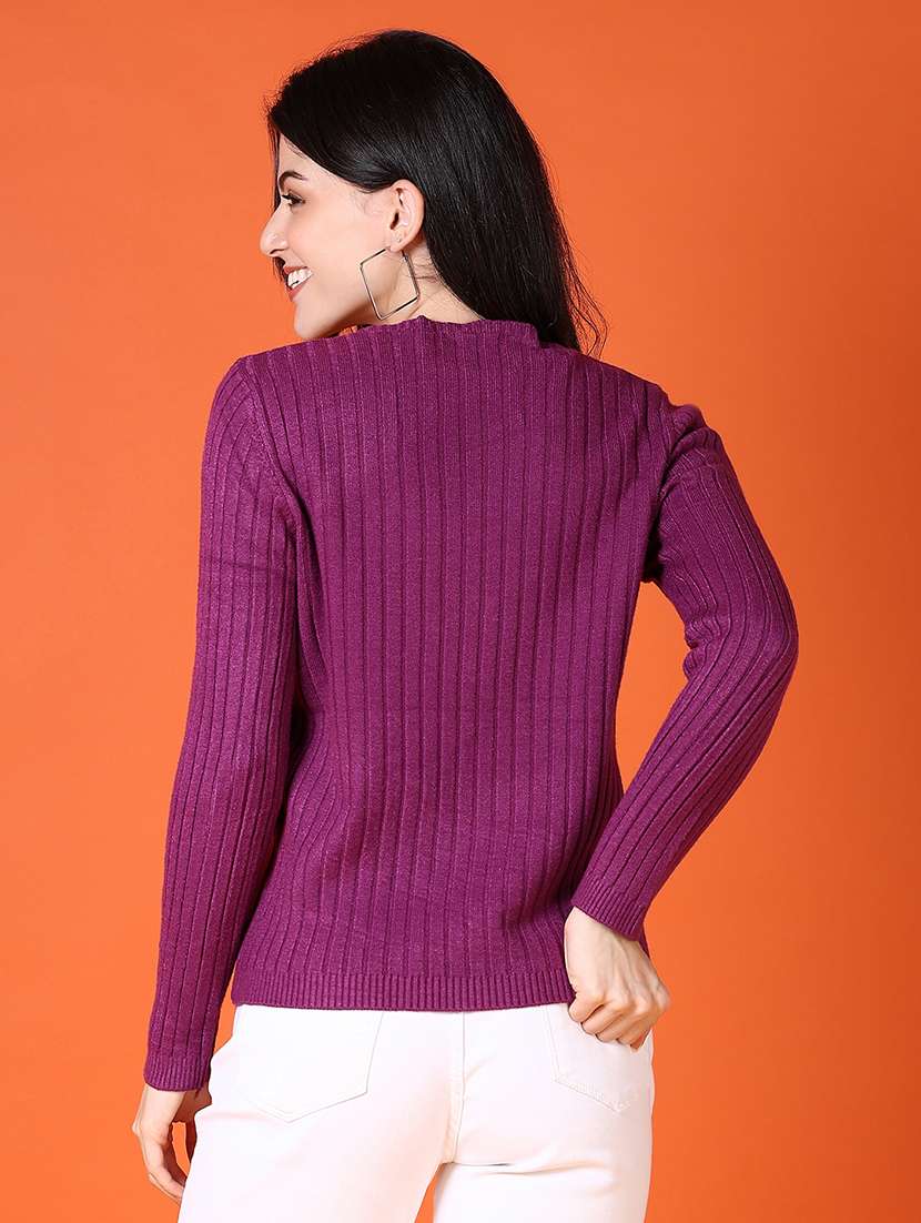 women purple solid long sleeve pullover - 21580307 -  Standard Image - 3