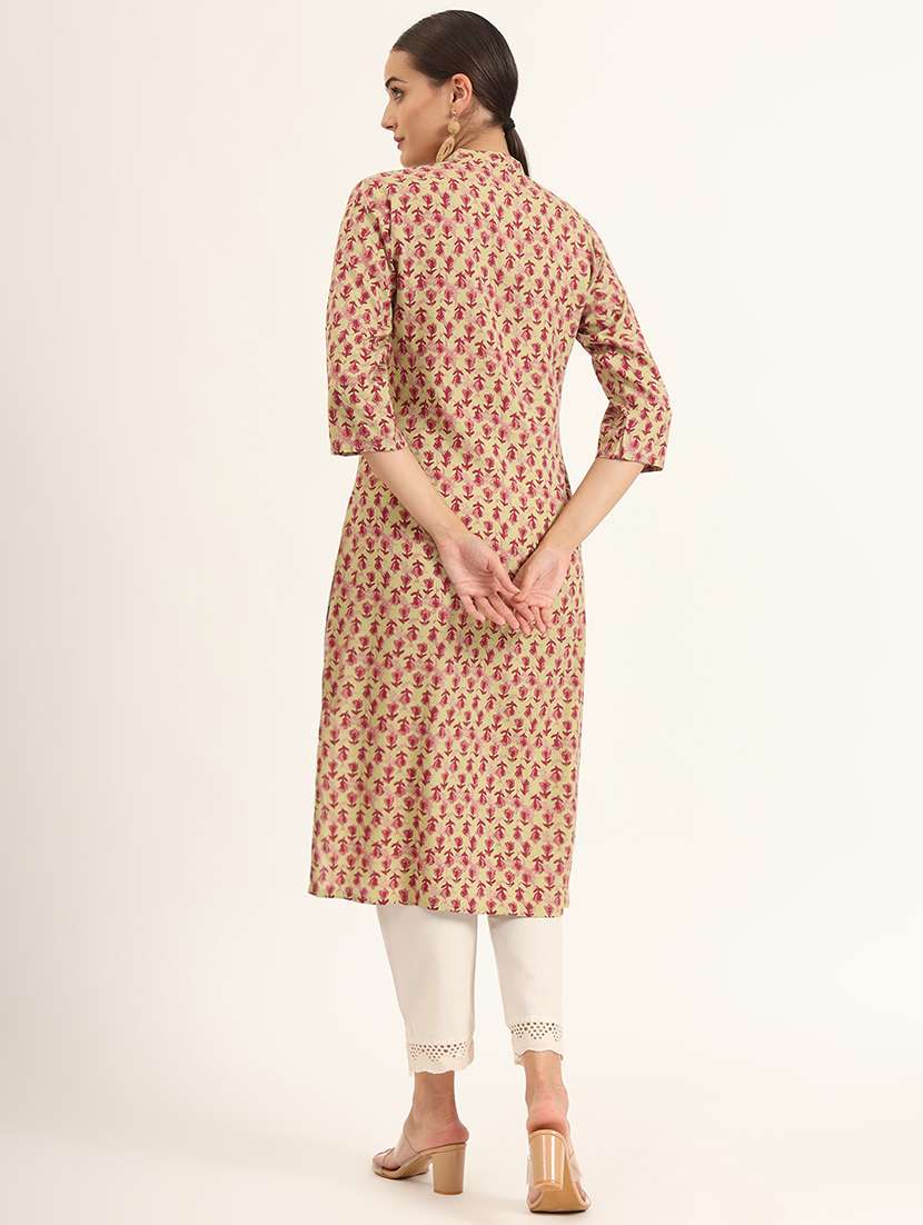 women floral three quarter sleeve straight kurta - 21580806 -  Standard Image - 3
