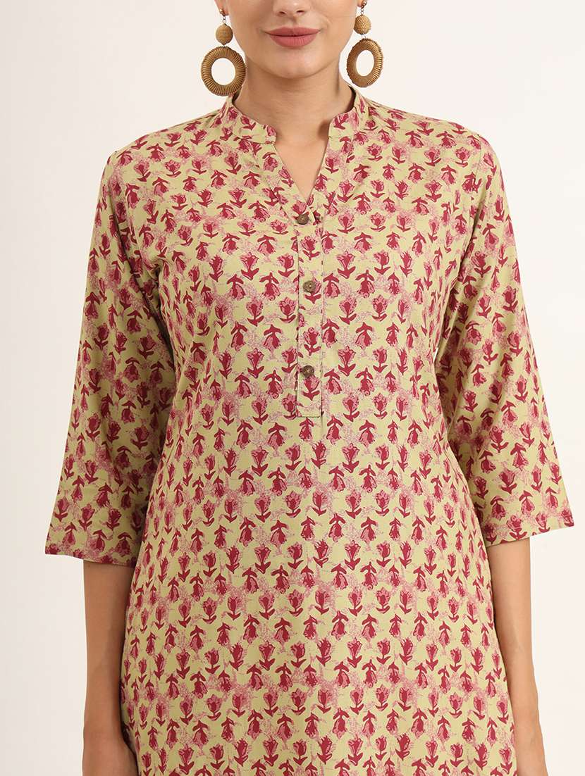 women floral three quarter sleeve straight kurta - 21580806 -  Standard Image - 5