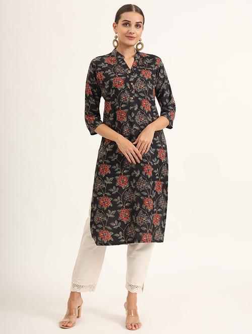 women floral three quarter sleeve straight kurta - 21580807 -  Standard Image - 0