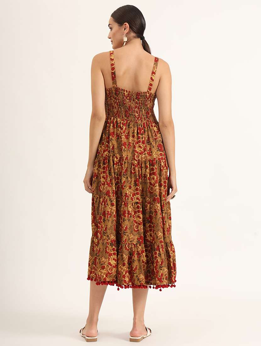 women brown floral tiered ethnic dress - 21580811 -  Standard Image - 3