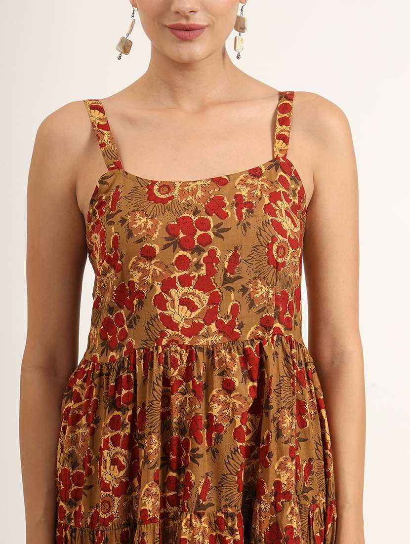 women brown floral tiered ethnic dress - 21580811 -  Standard Image - 5