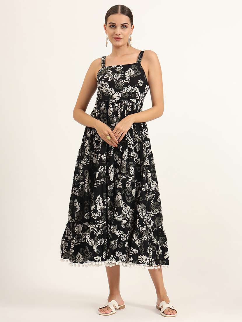 women black printed tiered ethnic dress