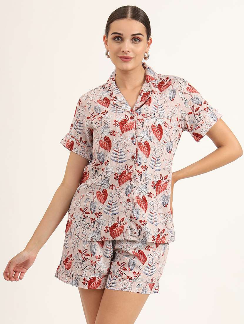 women printed shirt and shorts nightwear set