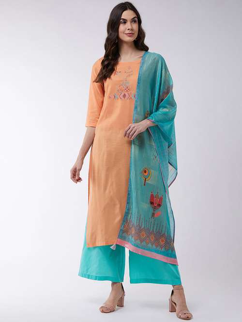 women embroidered kurta palazzo set with dupatta - 21580855 -  Standard Image - 0