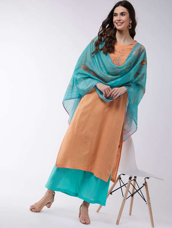 women embroidered kurta palazzo set with dupatta - 21580855 - Standard Image - 3