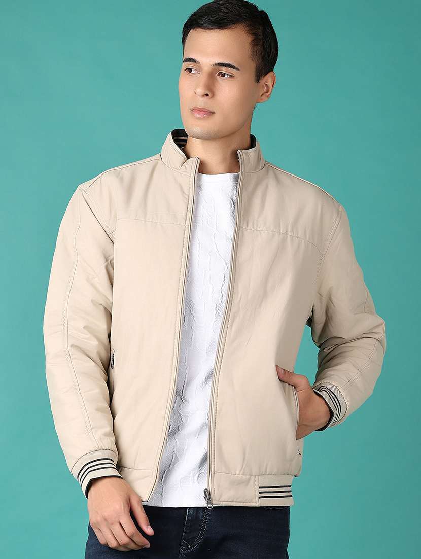 men solid long sleeve bomber jacket