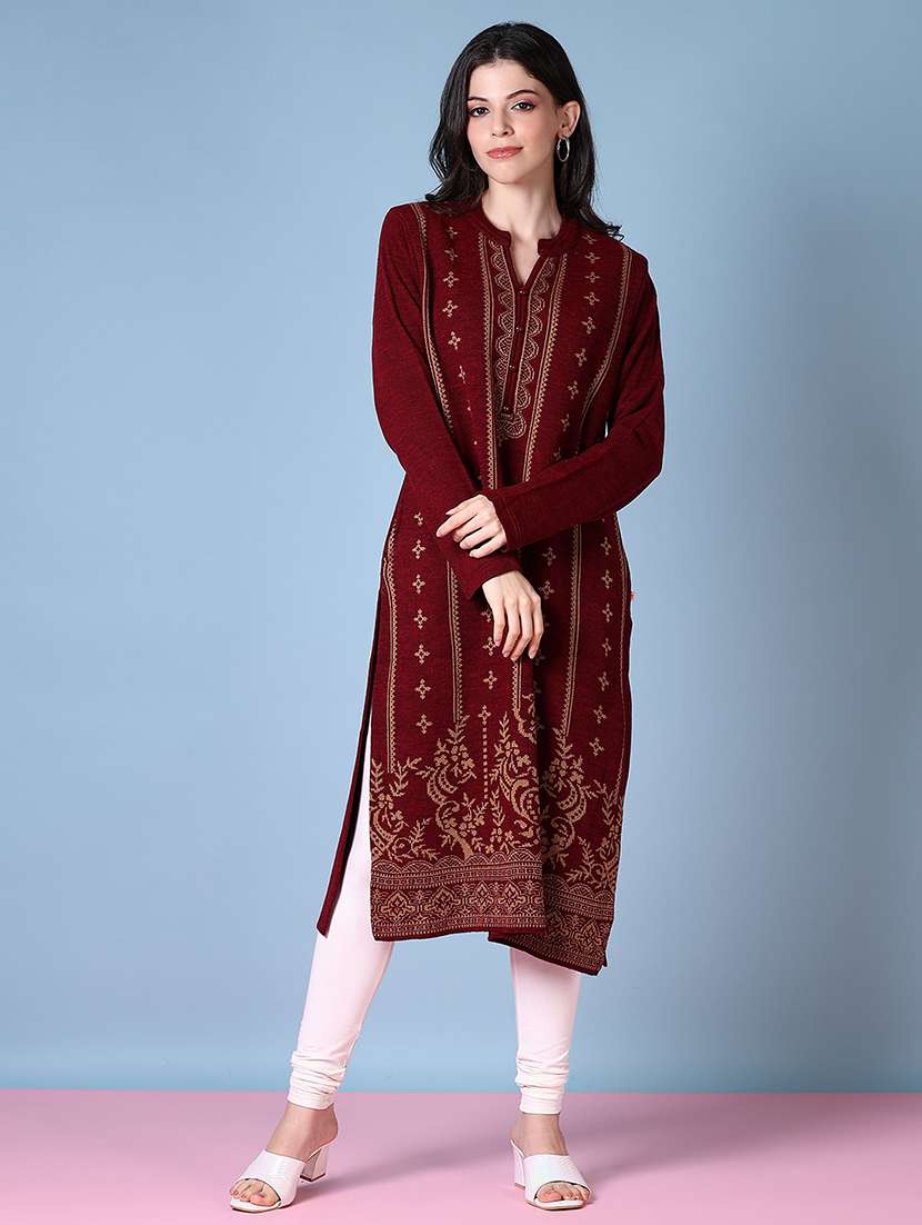 women mandarin neck woolen kurta