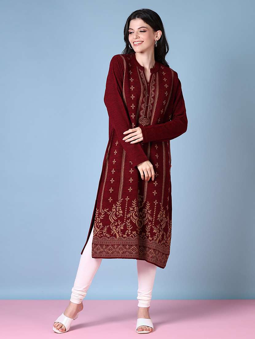 women mandarin neck woolen kurta - 21580909 -  Standard Image - 3