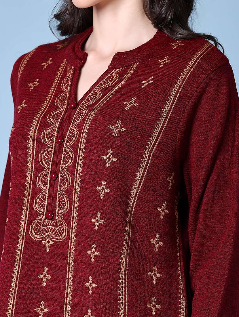 women mandarin neck woolen kurta - 21580909 -  Standard Image - 5