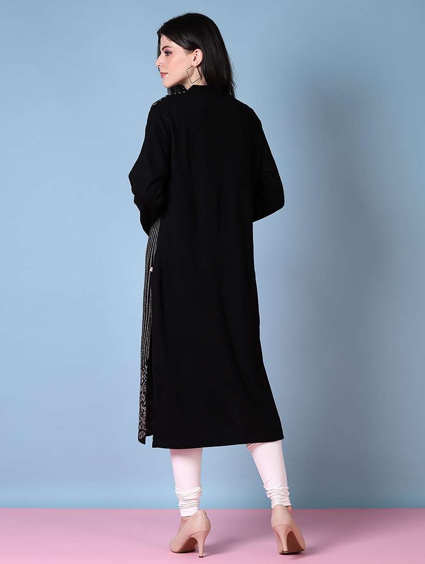 women mandarin neck woolen kurta - 21580910 -  Standard Image - 3