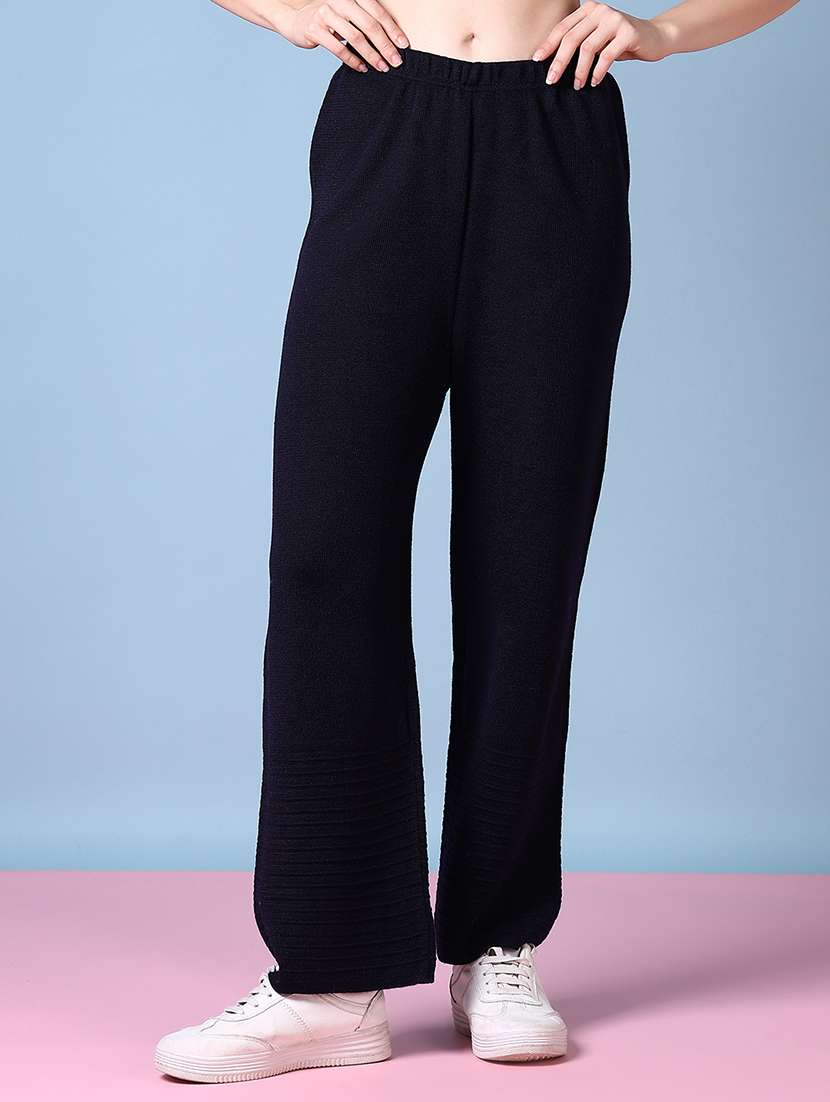 women navy blue solid palazzo