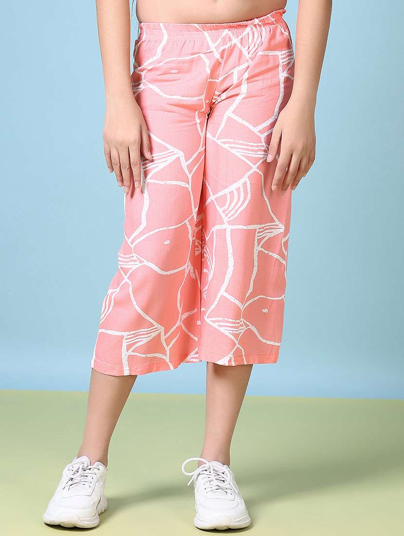 girls printed mid rise culottes