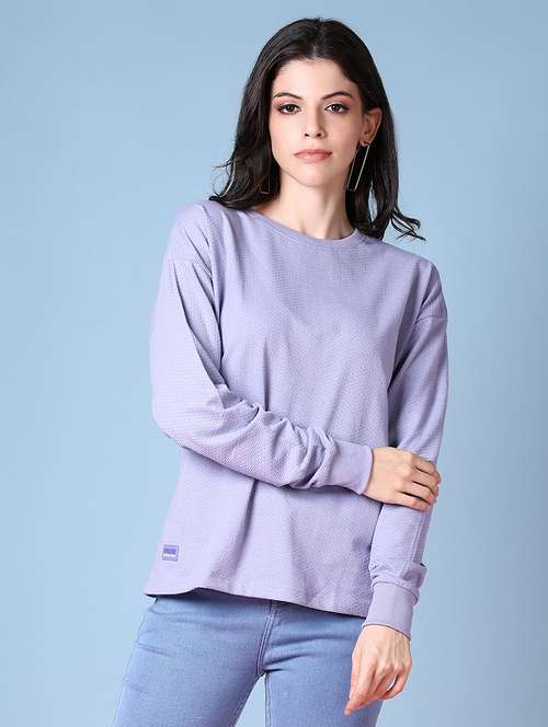 women long sleeves self design regular t-shirt - 21580935 - Standard Image - 0