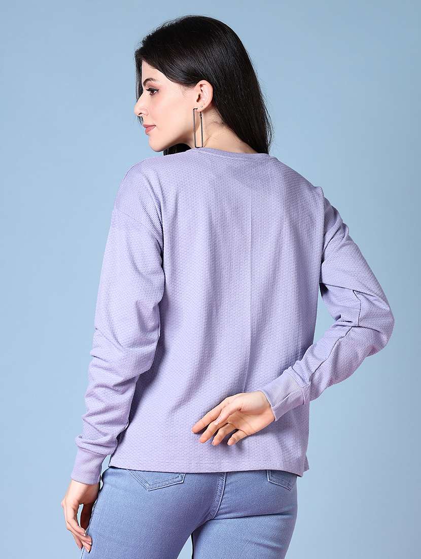women long sleeves self design regular t-shirt - 21580935 - Standard Image - 3
