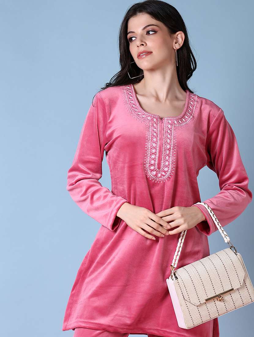 women pink embroidered kurta pant set - 21580936 -  Standard Image - 3