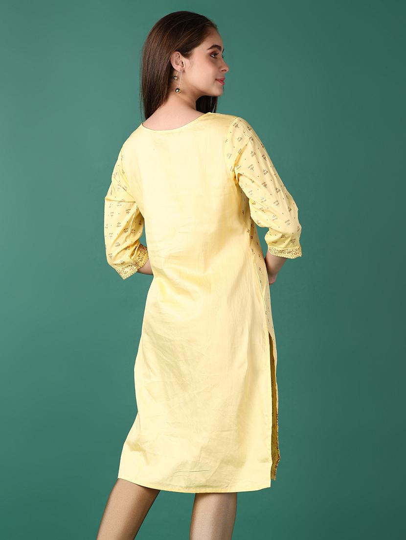 women printed three quarter sleeves straight kurta - 21580951 - Standard Image - 3