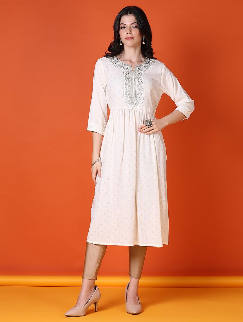 women printed three quarter sleeve a-line kurta - 21580964 - Standard Image - 3
