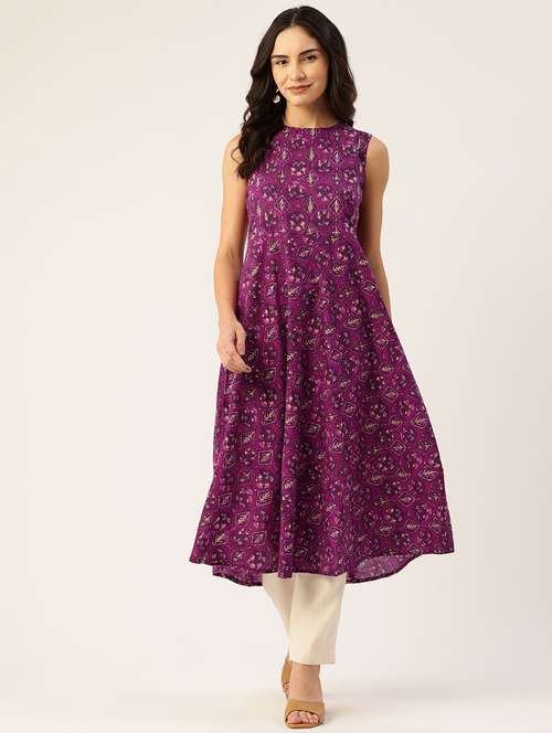 women printed sleeveless flared kurta - 21581184 -  Standard Image - 0