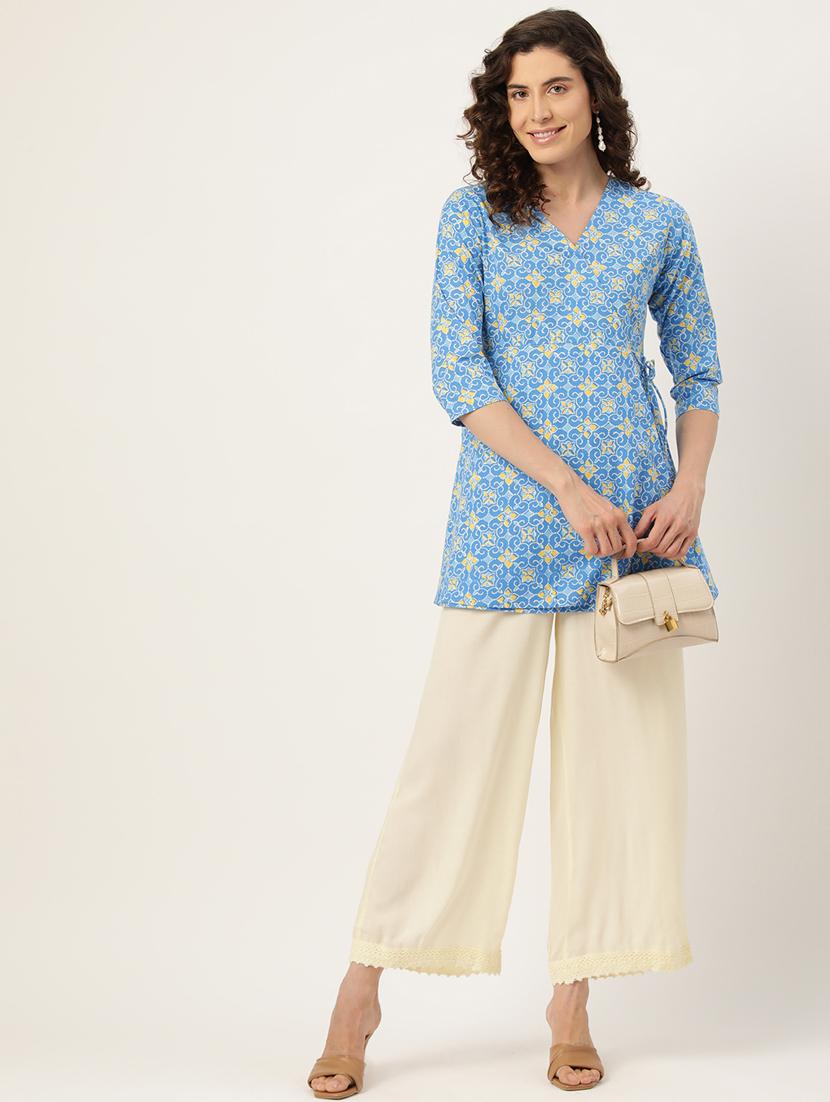 women three quarter sleeve angrakha kurti - 21581218 - Standard Image - 3