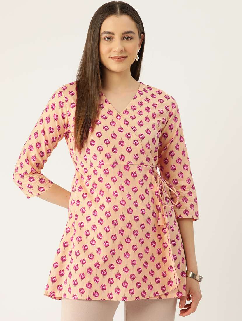women three quarter sleeve angrakha kurti