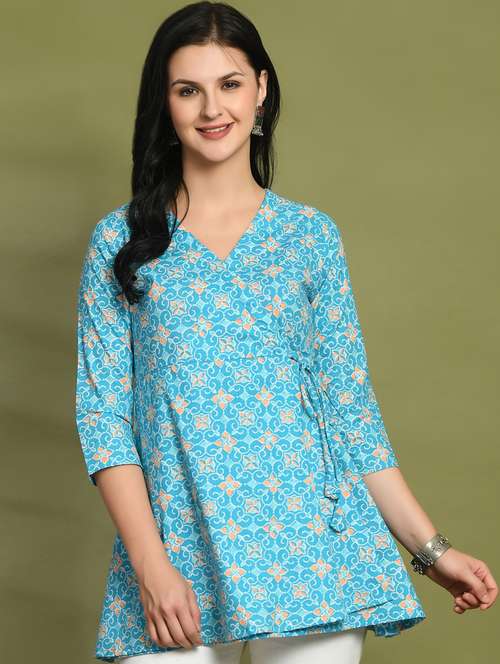 women printed three quarter sleeve angrakha kurti - 21581227 - Standard Image - 0