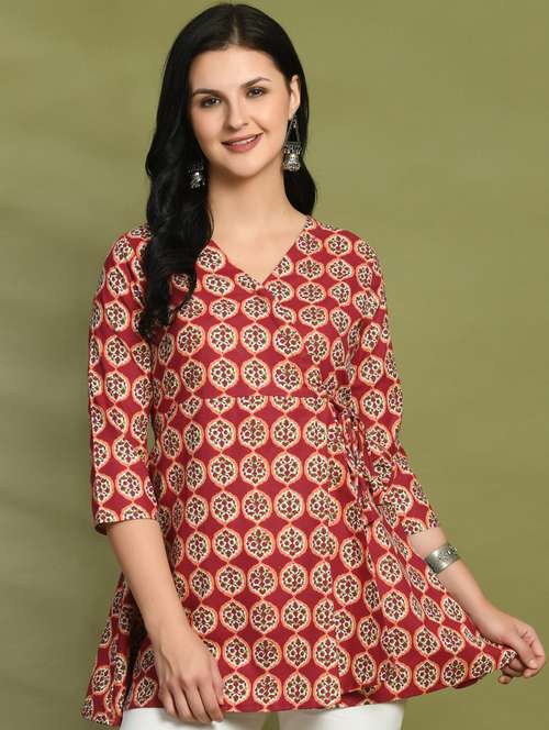 women three quarter sleeve angrakha kurti - 21581230 -  Standard Image - 0