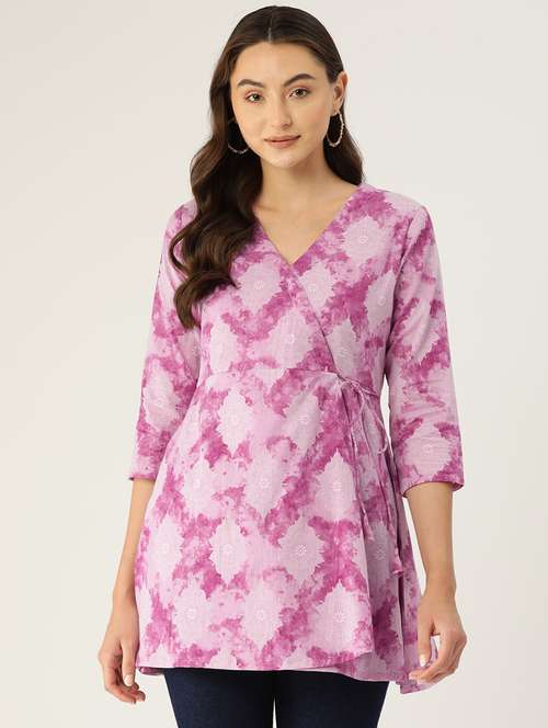 women printed three quarter sleeve angrakha kurti - 21581232 - Standard Image - 0