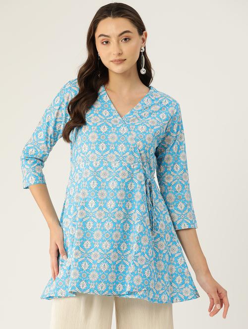 women three quarter sleeve angrakha kurti - 21581233 - Standard Image - 0