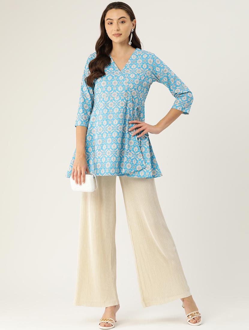 women three quarter sleeve angrakha kurti - 21581233 - Standard Image - 3