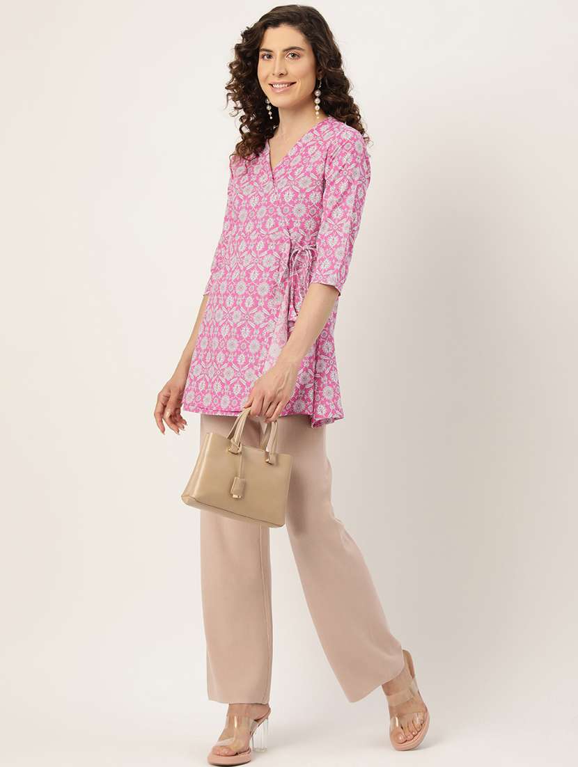 women printed three quarter sleeve angrakha kurti - 21581237 - Standard Image - 3