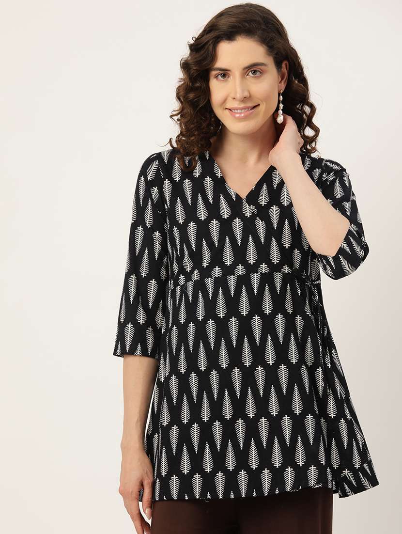 women three quarter sleeve angrakha kurti