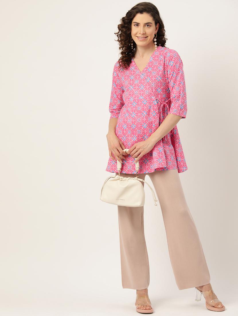 women printed three quarter sleeve angrakha kurti - 21581239 - Standard Image - 3